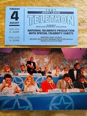1987 JERRY LEWIS TELETHON TICKET & RARE PHOTO OF DAYTIME SOAP STARS, Luke Perry